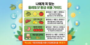 올레토샷 황금 비율 가이드 인포그래픽 - 표준형 강력디톡스형 예민한위장형 뱃살집중공략형 올리브유 레몬 토마토즙 배합표