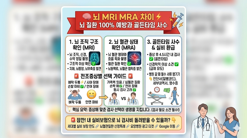 뇌 MRI MRA 차이, 수백만 원 날리고 골든타임 놓치기 전 꼭 보세요🚨
