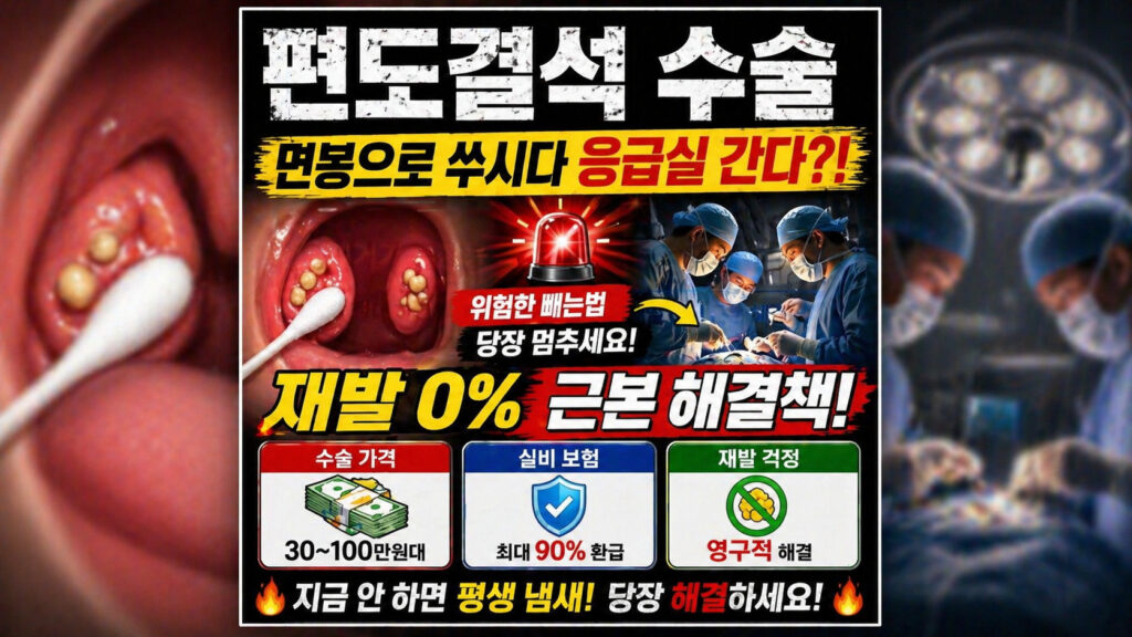 집에서 편도결석 빼는법 부작용 응급실 경고 및 이비인후과 편도결석 수술 가격 30~100만원대 비용 실비 보험 90% 환급 혜택 안내 썸네일