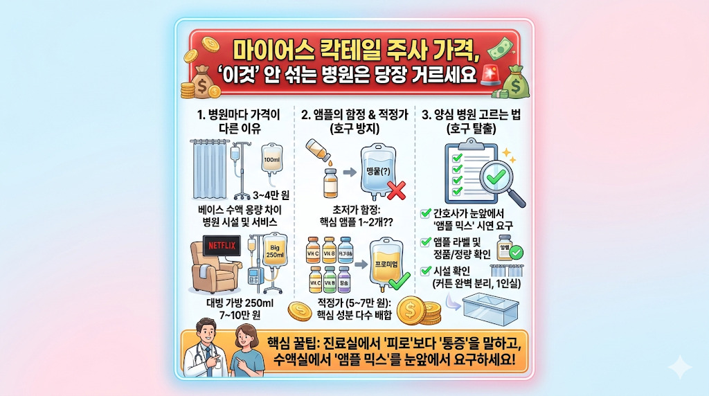마이어스 칵테일 주사 가격, ‘이것’ 안 섞는 병원은 당장 거르세요🚨