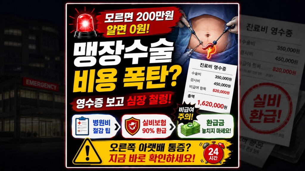 맹장수술 비용 비급여 항목 영수증 및 실비 보험 환급 청구 안내 이미지