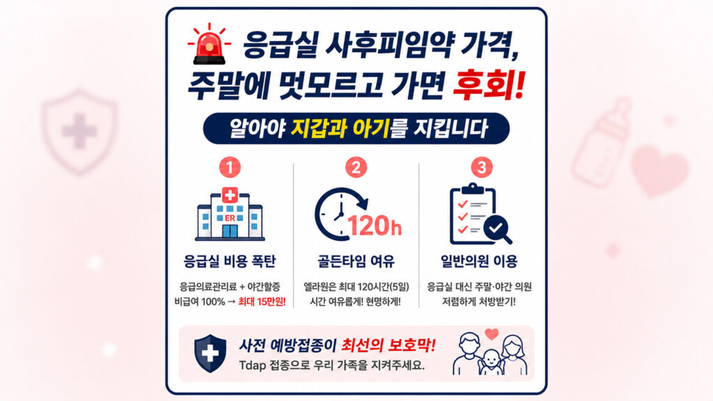 주말 야간 응급실 사후피임약 가격 15만 원 폭탄의 원인과 120시간 엘라원 골든타임, 저렴한 주말 일반 의원 처방 비법을 담은 인포그래픽⁠