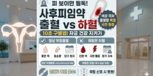 사후피임약 부정출혈과 위험한 하혈 생리 착상혈 차이 10초 구별법 및 자궁 건강 지키기 응급실 방문 기준 안내 인포그래픽