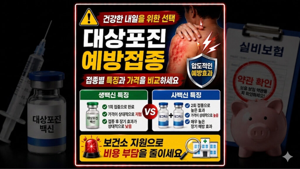 5060 부모님 대상포진 예방접종 가격 비교 및 실비 보험 환급 정보 이미지