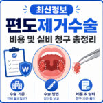 만성 편도염 치료를 위한 편도제거수술 기준, 수술 방법 장단점 비교, 비용 및 실비 보험 청구 필수 기준을 설명하는 의학 정보 인포그래픽⁠