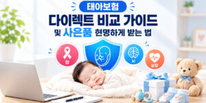 태아보험 다이렉트 비교 가이드 및 사은품 현명하게 받는 법을 설명하는 아기와 3대 질병 아이콘 인포그래픽⁠